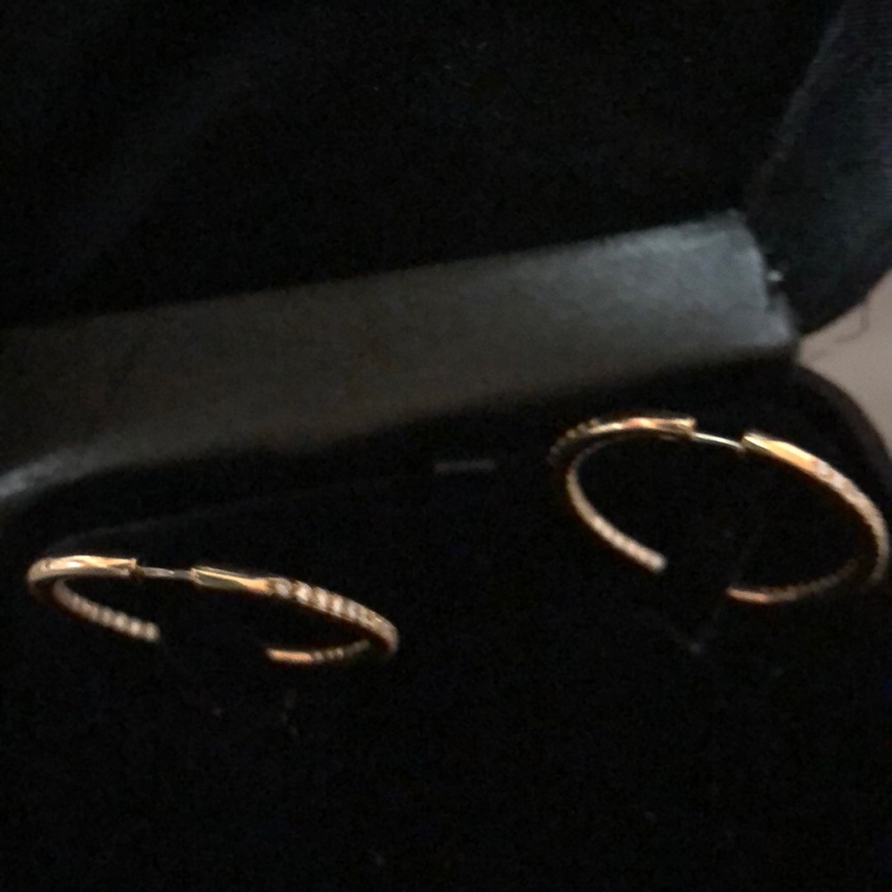 18k Gold and Diamond Hoops - Picture 2 of 6